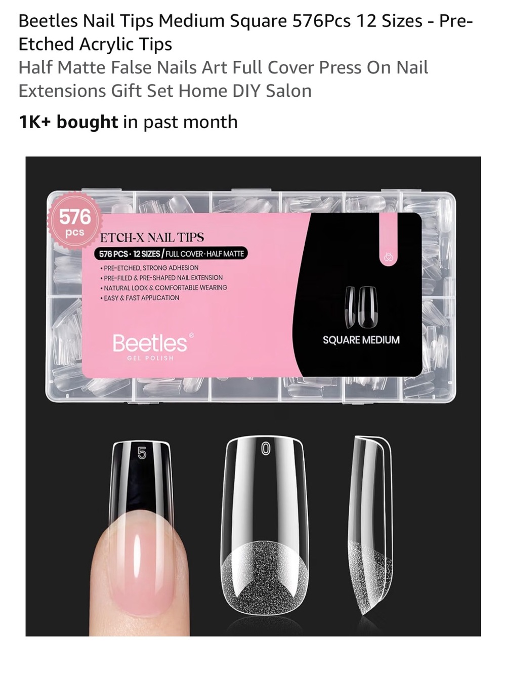 4 Beetles Bundle Nail Tips Glue Gel Polish Set Etch-X Almond Short Square Medium - Picture 5 of 16
